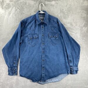 VTG Rockmount Ranch Wear Shirt men's Medium Western Diamond Denim Pearl Snap USA